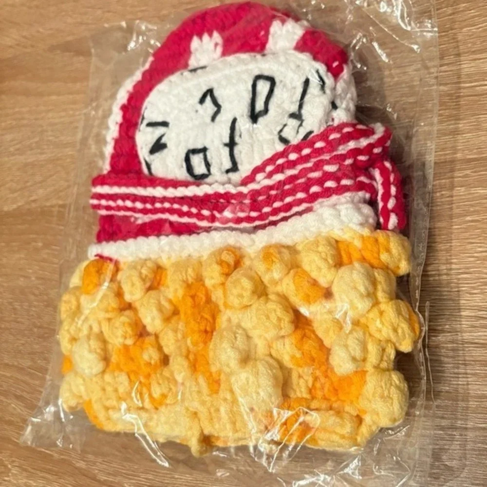 Handmade Crochet Popcorn Bag Knit Shoulder Purse‎ Red White Yellow Unique Gift